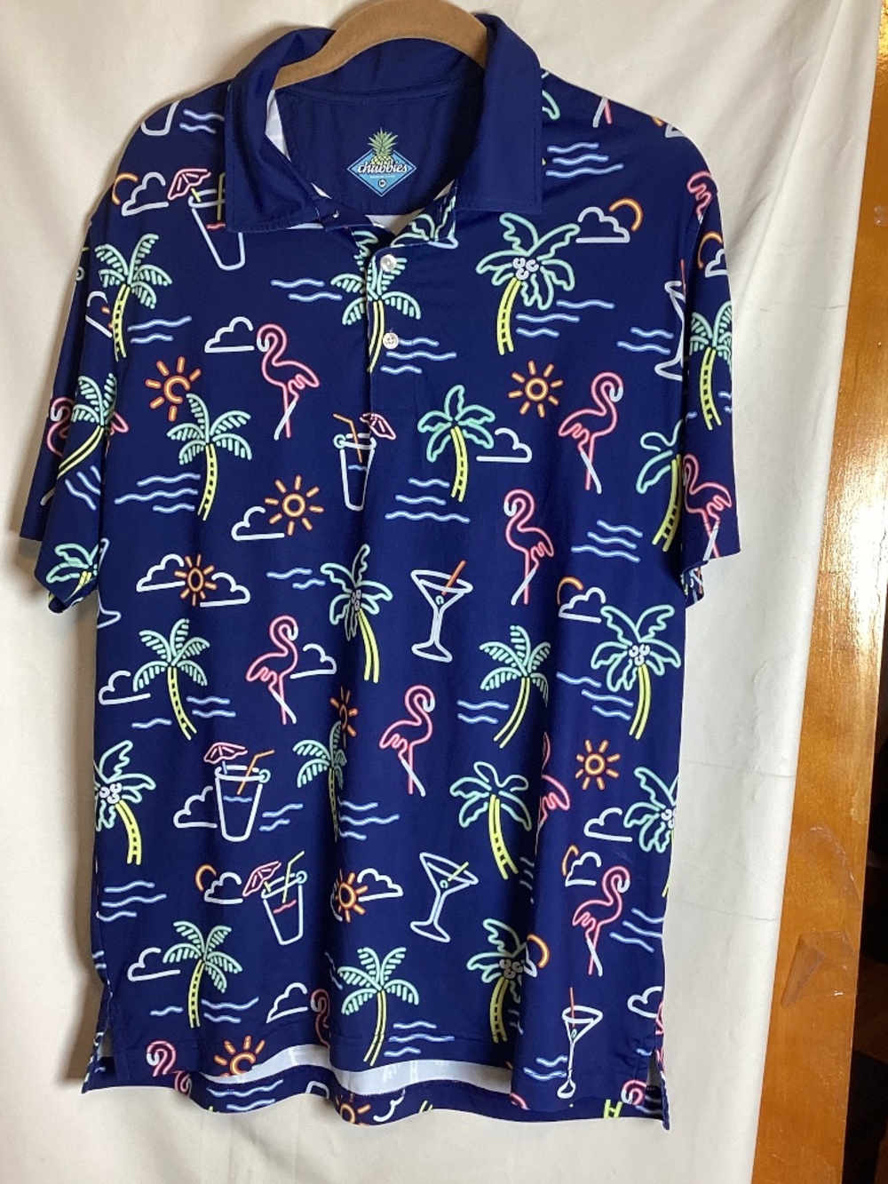 Chubbies tropical vacation & holiday beach print polo shirt SZ M # relaxing